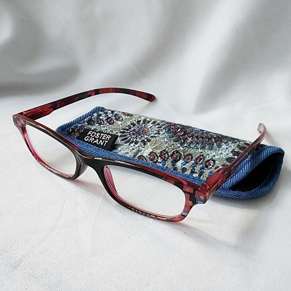 Foster Grant‎ Allegra Black Red Geometric Reading Glasses Readers 50-19-139 Case
